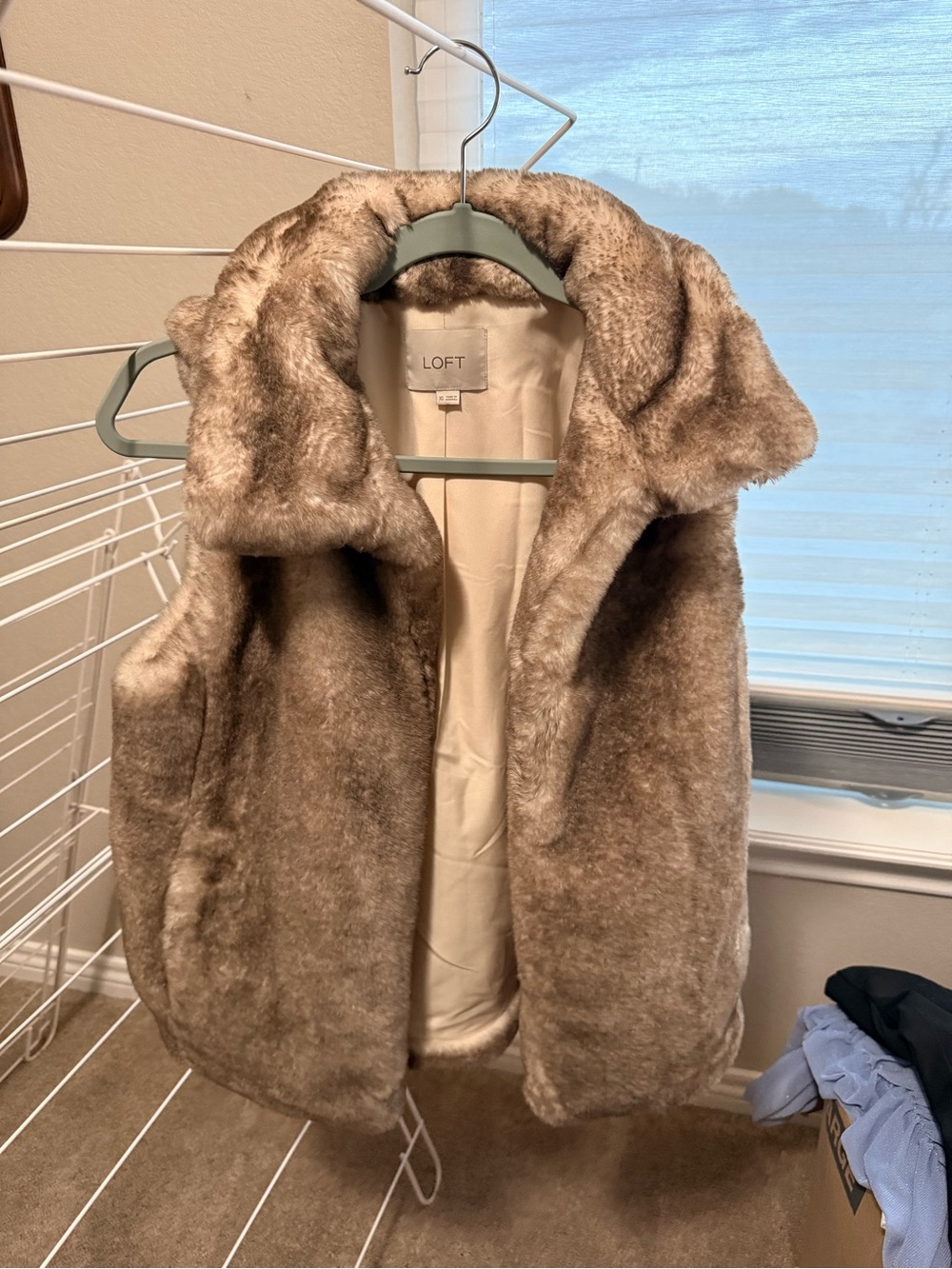 LOFT Plush Faux Fur Vest in Taupe Beige